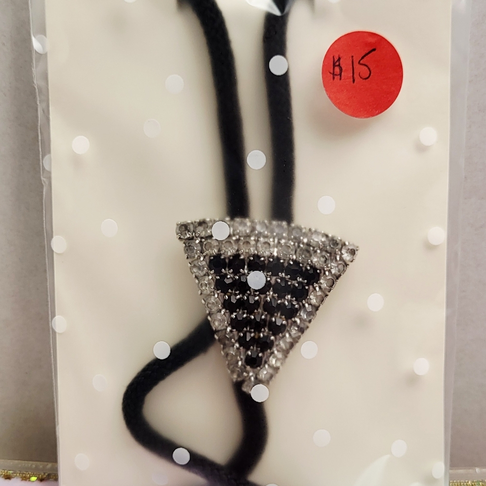 Bolo Tie Featuring a Striking Black and Clear Crystals